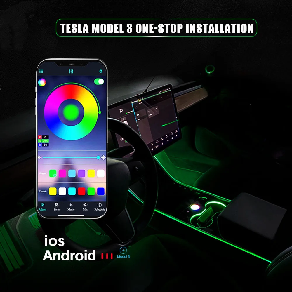 

For Tesla Model 3 Model Y 2019-2021 Interior Neon Lights Accessories Car Decor RGB Ambient LED Strip Lights With App Controlled