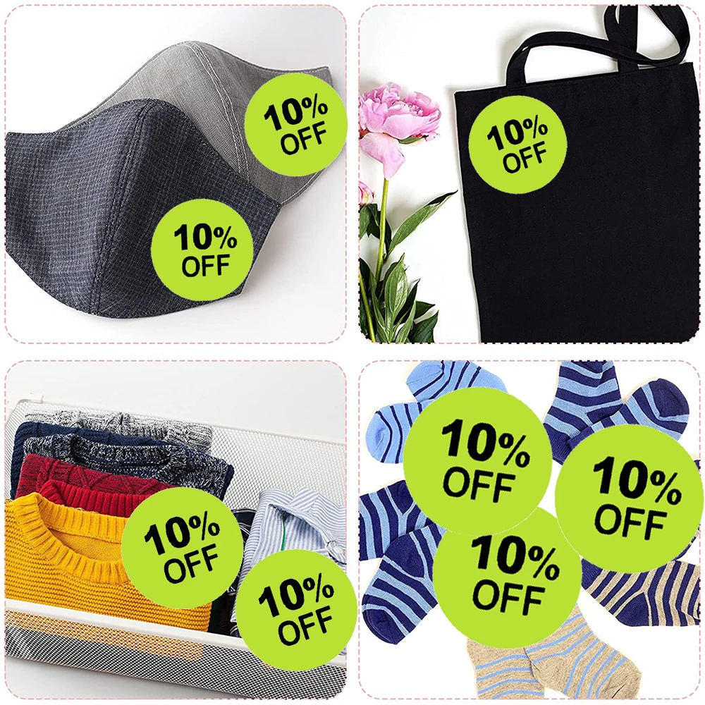 2021 New Trend 500 PCs/Roll Adhesive Labels 10% Percent Off Stickers Hot Green With Black Lettering 2 Inch For Store Promotion