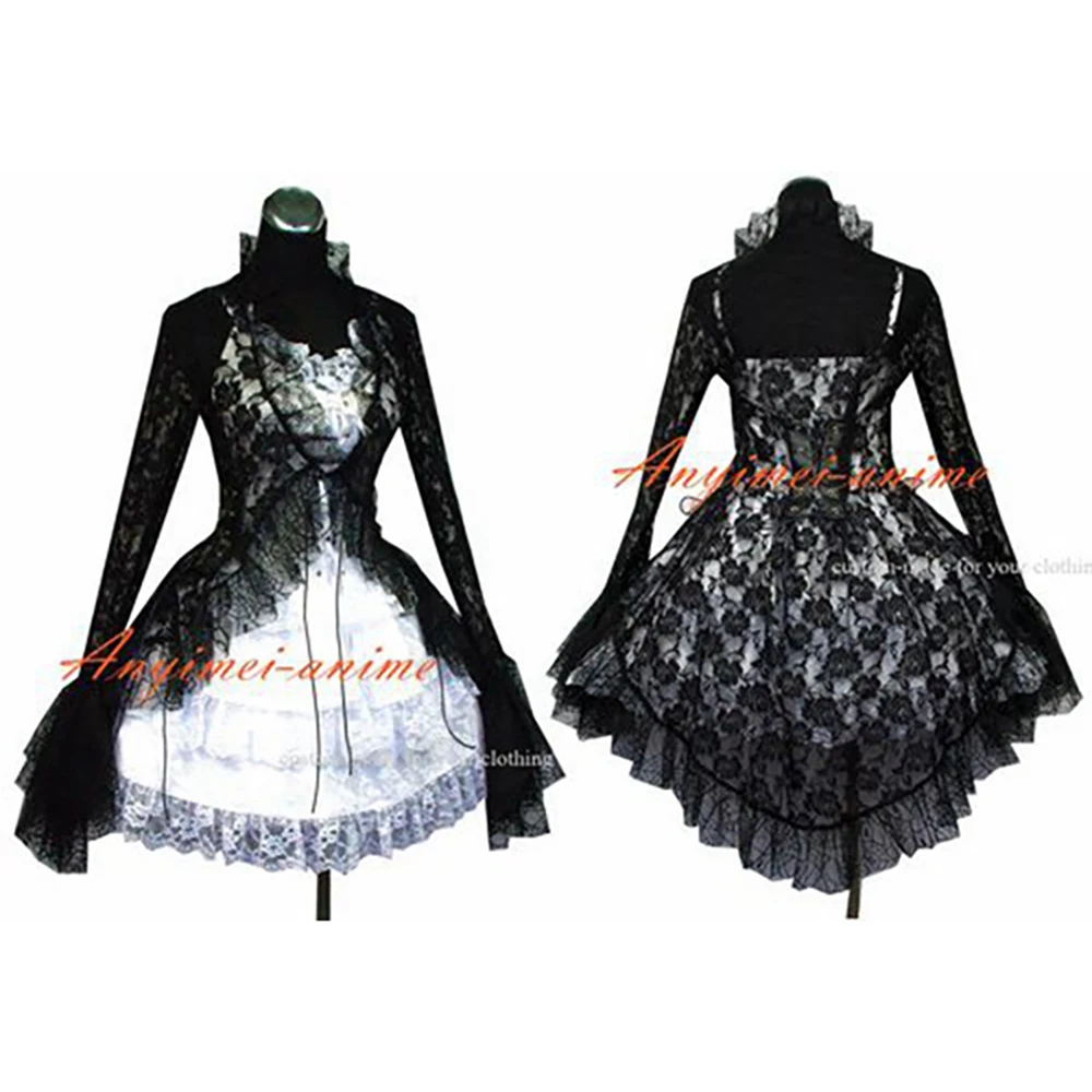 fondcosplay Sissy Maid Gothic Lolita Punk black Lace jacket white Dress Cosplay Costume Custom-made[G480]