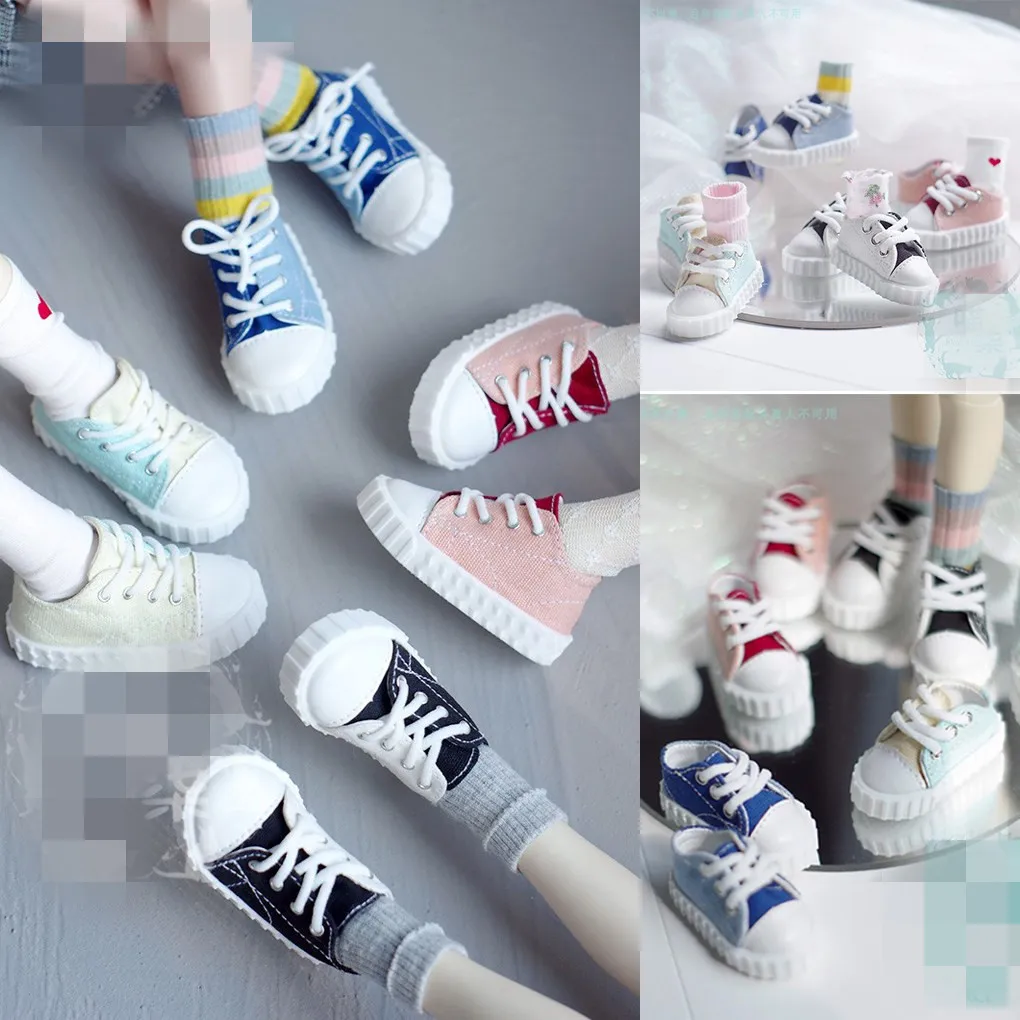 BJD shoes are suitable for 1/6 1/4 MSD size flat feet wear two-color canvas shoes matching color doll accessories