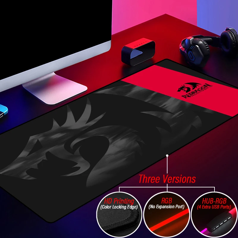 HUB Luminous EvilDragon Gaming Mouse Pad Big dragon RGB 4 Port USB Mousepad Custom Black Dinosaur Mat With LED Backlit Carpet