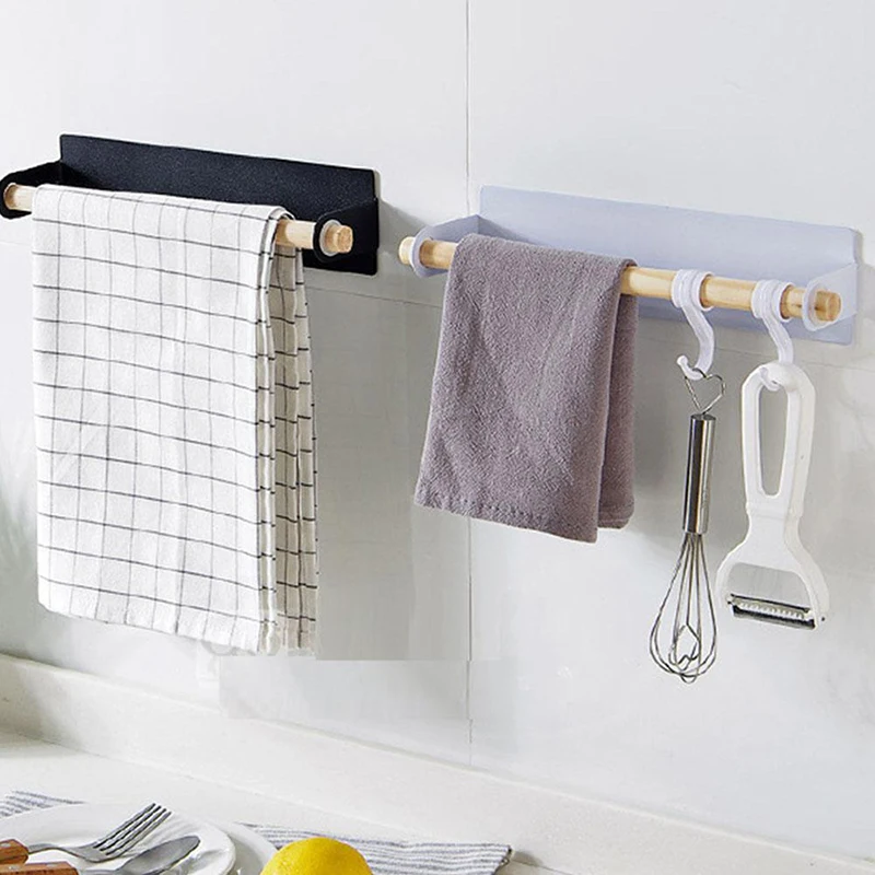 Bathroom Wooden Towel Hanger Rack Kitchen Cling Film Rag Paper Holder Bar Cabinet Rag Hanging Holder Shelf Toilet Paper Holder