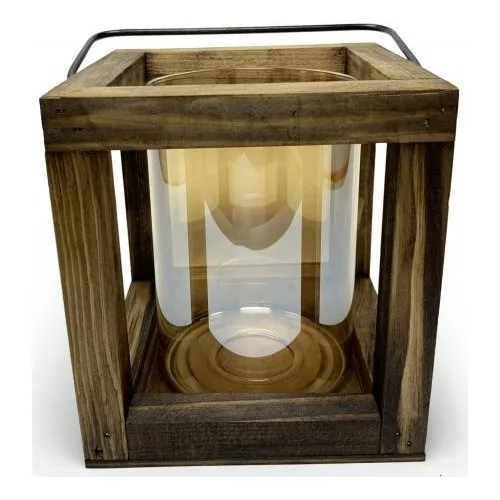 Folk Bookstore Small Wooden Lantern Candle Holder