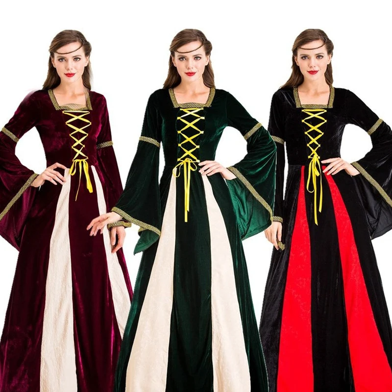 

Vintage Medieval Palace Princess Cosplay Costume Retro Long Dress Drama Stage Costume Dancing Party Queen Role Play 3 Colors