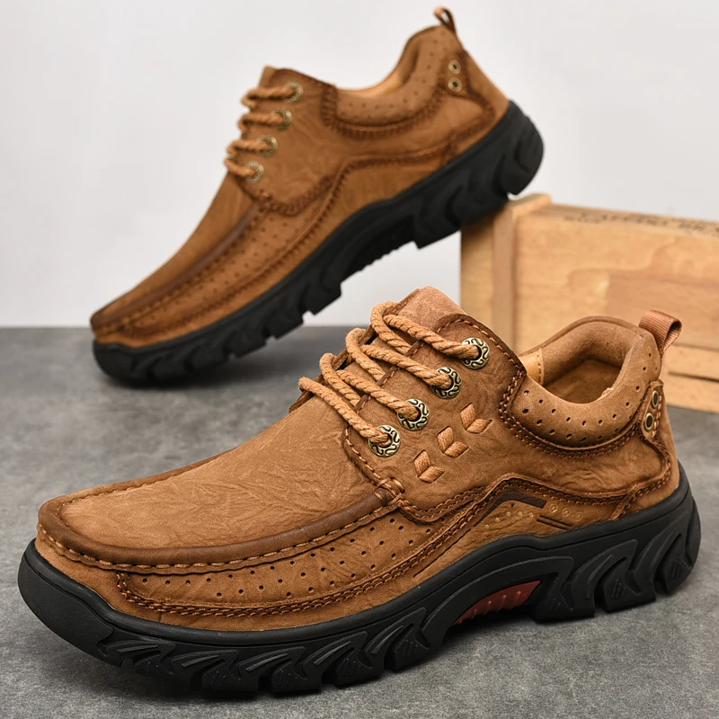 

Autumn Winter New Fashion Outdoor Men Shoes Genuine Leather Casual Shoes Soft Breathable Walking Footwear Big Size Handmade Shoe