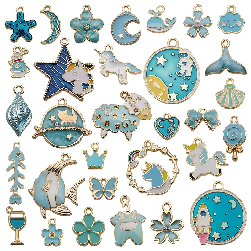 Mix 31pcs/pack Funy Bear Baby Blue  Enamel Charms for Earring Baby  Bracelets Brooch DIY  Jewelry Making 6 Style Color