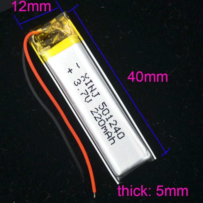 3.7V 220 mAh Polyme Li Lithium Lipo Battery 501240 For MP4 Car Camera GPS DVR Bluetooth Speaker Record Pen Driving Recorder