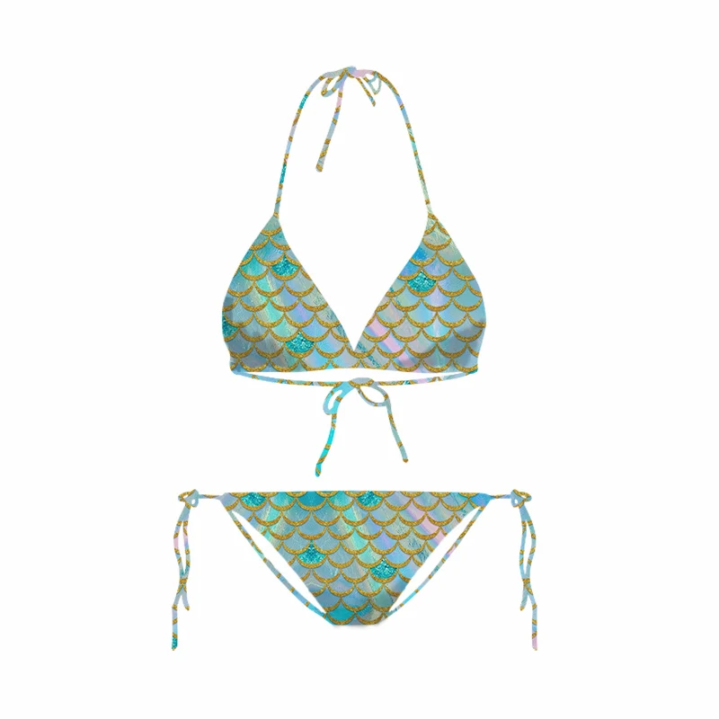 CLOOCL Sexy Cute Women Bikinis Set Colorful Fish Scales 3D Print Sandy Beach Swimsuit Cosplay Bikinis Summer Female Swimwear