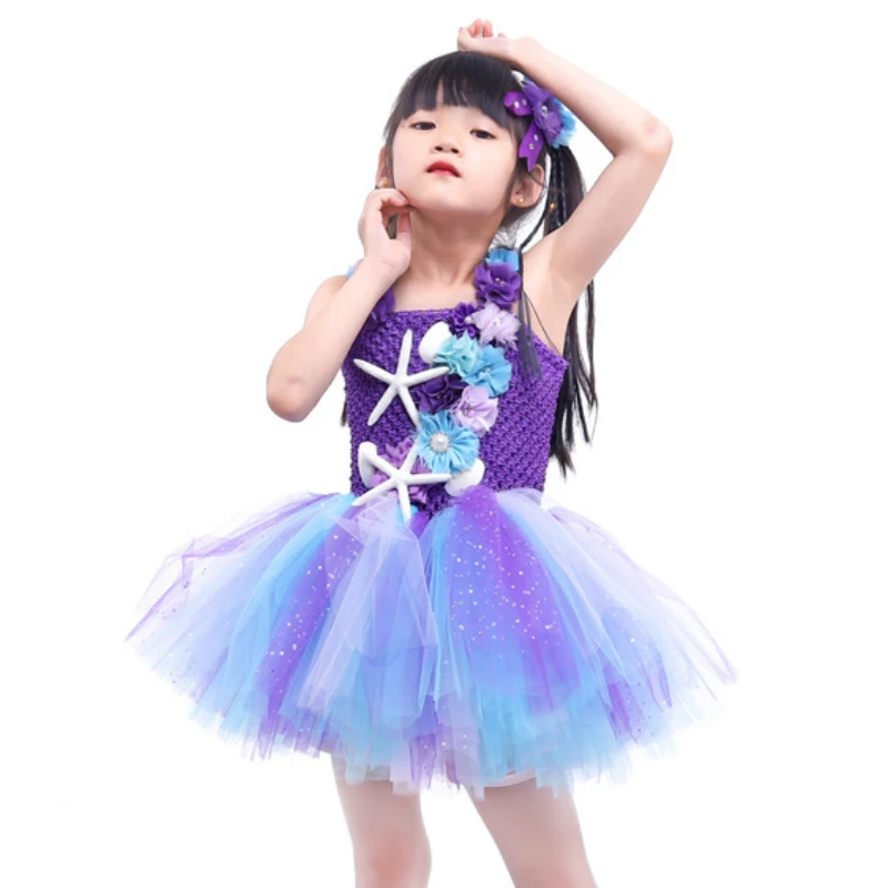 

Peacock Flower Kids Girls Tutu Dress Purple Sea Star Princess Toddler Baby Girls Clothes for Cosplay Party Dress Elegant Clothes