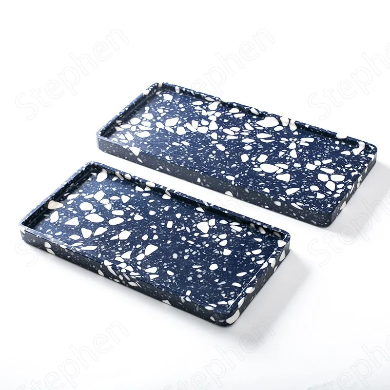 Creative Handmade Terrazzo Trays Decorative Nordic Modern Rectangle Deep Sea Blue Aromatherapy Cosmetics Jewelry Tray Home Decor