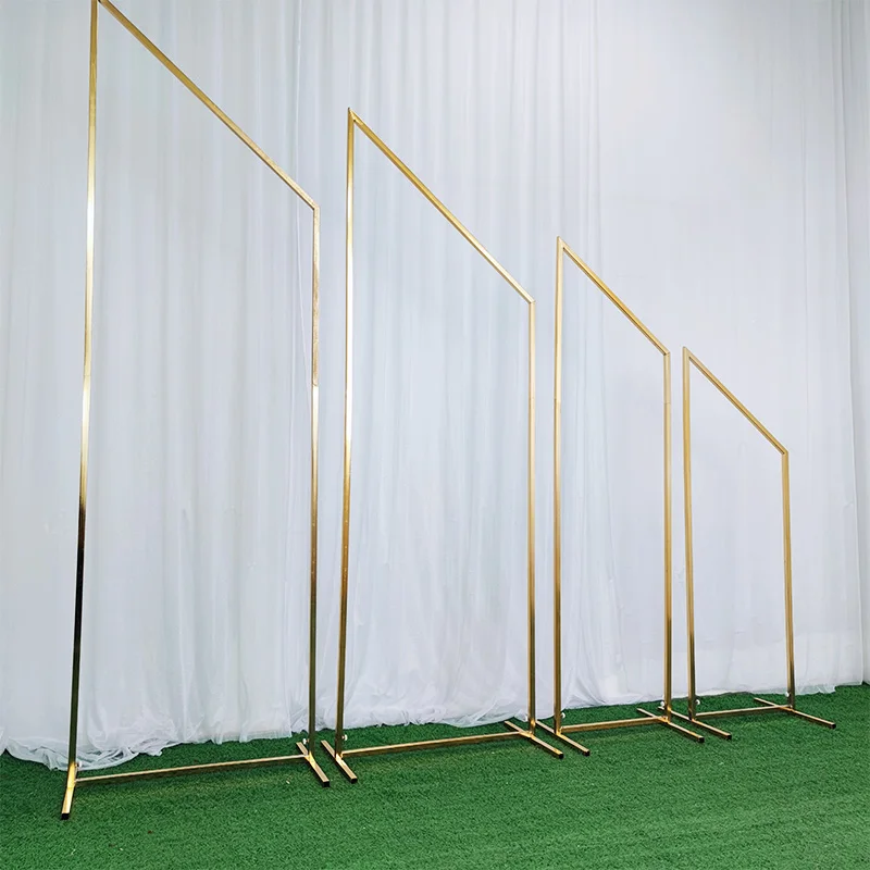 

Shiny Gold Geometry Frame Artificial Flower Arch Wedding Iron Screen Background Decorative Props Party Birthday Stage Backdrops