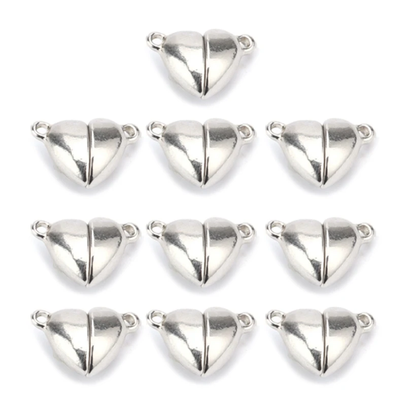 10Pcs/Set Fashion Alloy Heart Magnet Charm Metal Love Magnetic Buckle for DIY Couple Jewelry Bracelet Necklace Making Accessory