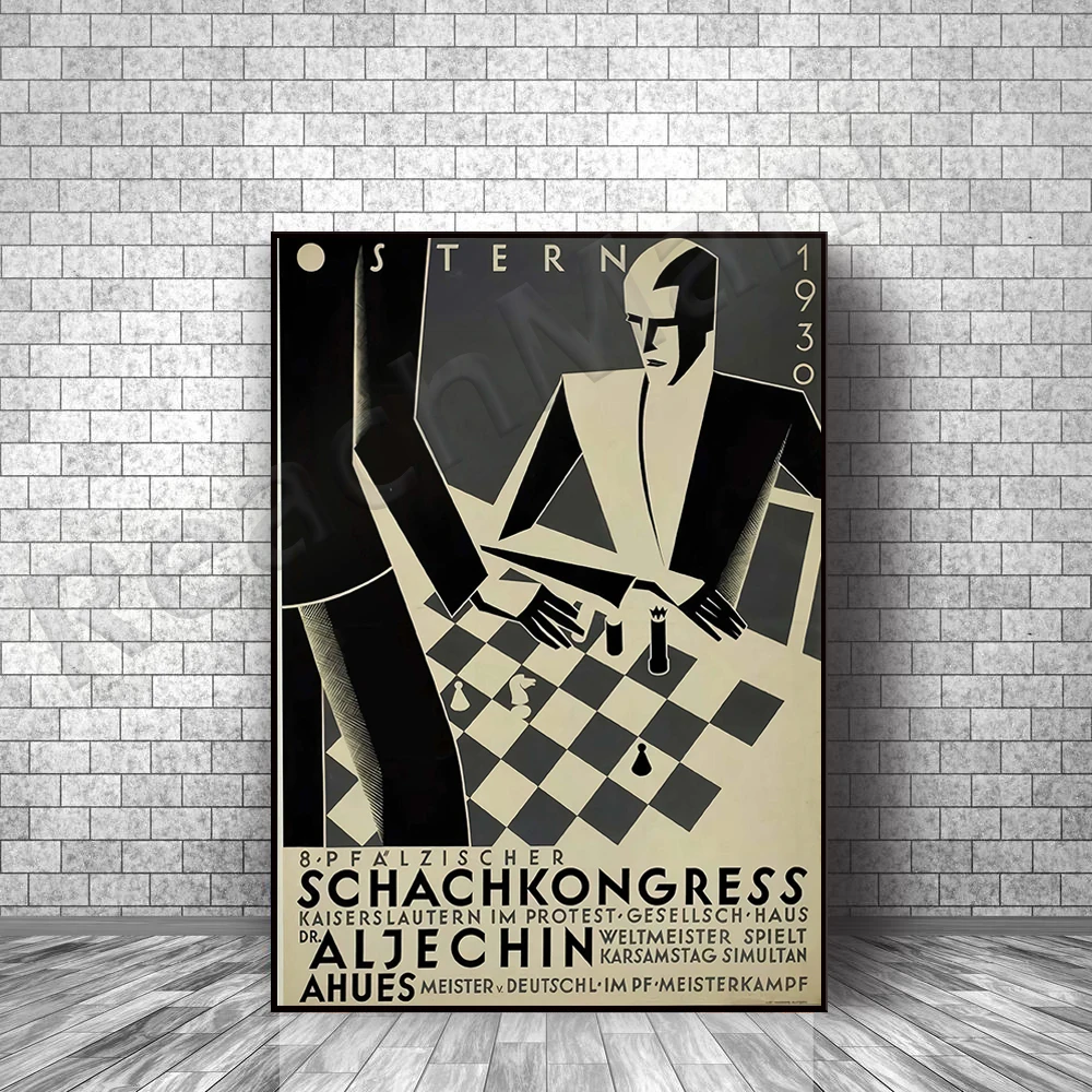 Vintage chess tournament poster-Germany, 1930 Easter home office poster, vintage wall decoration,