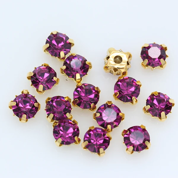 3/4/5/6/7/8/10mm fuchsia Color Crystal Round Rhinestone Flatback With Claw Sew On diamanté Stone For Clothes Wedding Dress Trims