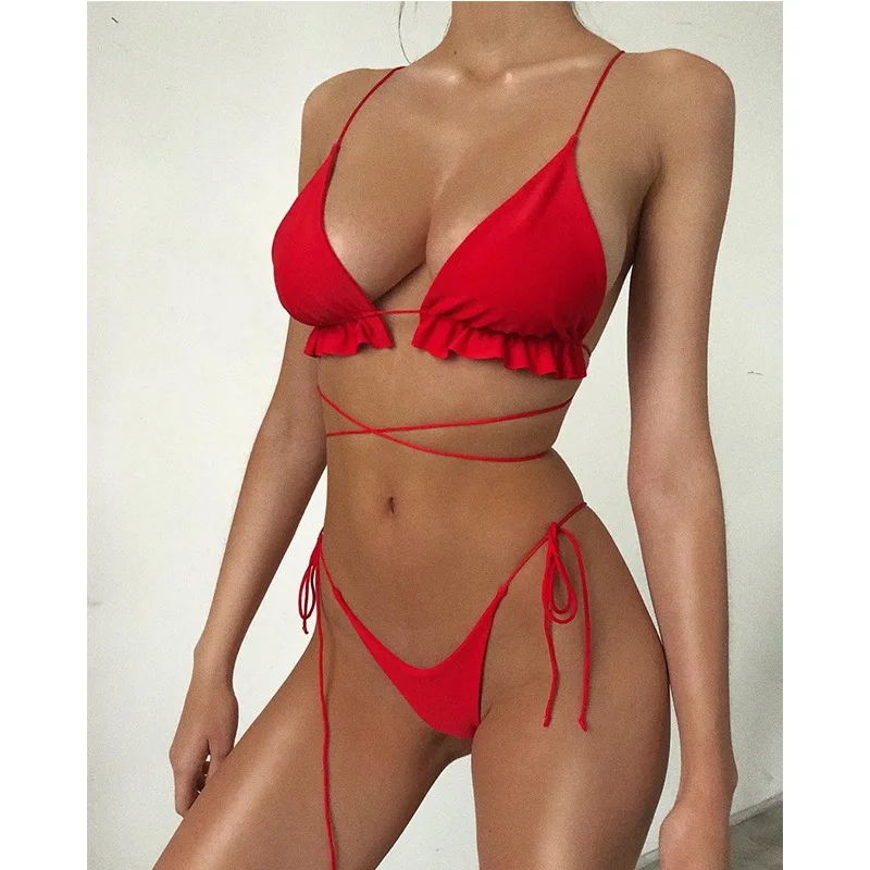 

2pcs Bikini Set Padded Women Push-up Solid Swimwear Bandage Bathing Suit Swimsuit Swimming Suit Maillot De Bain Femme Biquinis