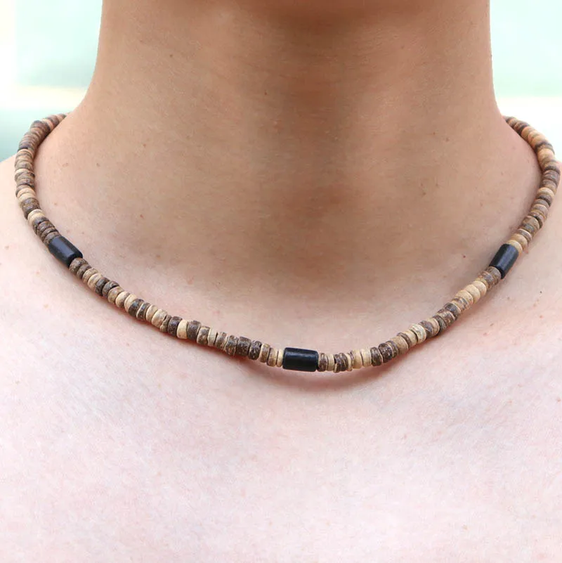 Unique Vintage Wood Necklace Choker Men 46cm/18 Inches Short Collar Hombre Camping Cool Biker Jewelry Accessories Gift For Him