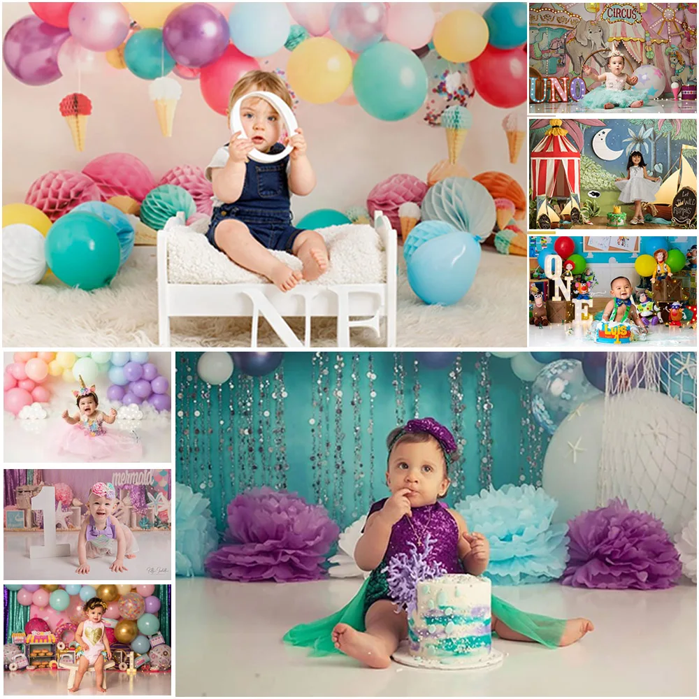 Cake Smash 1st Birthday Photography Backdrops Child Kids Baby Flower Bathroom Bears Decor Boy Girl Photocall Studio Background