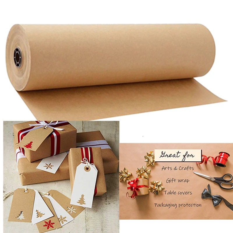 30cm*30 Meters Brown Kraft Wrapping Paper Roll Craft Gift Wrap Parcel Packing Art Origami Papier Stickers Scrapbooking