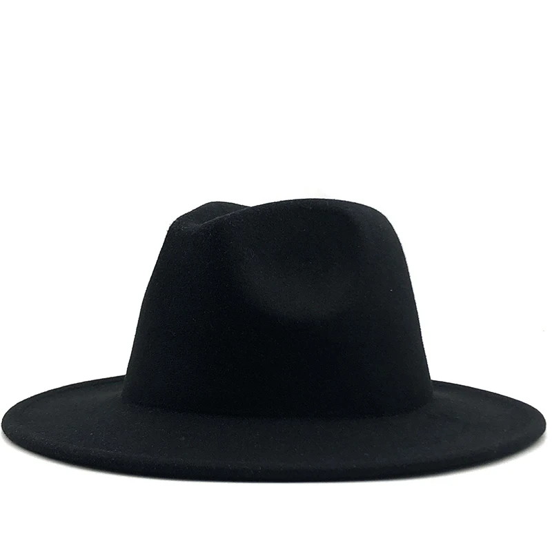 Big Size Outer black Inner Army green Wool Felt Jazz Fedora Hats with Thin Belt Buckle Men Wide Brim Panama Trilby Cap 56-60CM