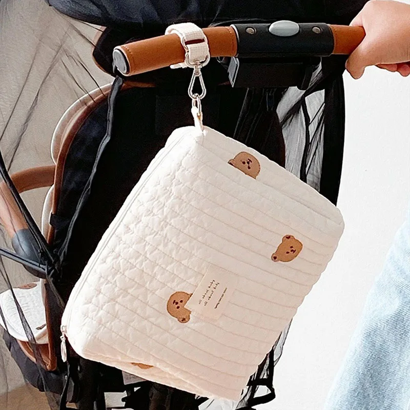 Embroidery Bear Stroller Diaper Bag Baby Toiletry Bag Babies Accessories Caddy Organizer for Newborn Diapers Nappy Bags Mummy