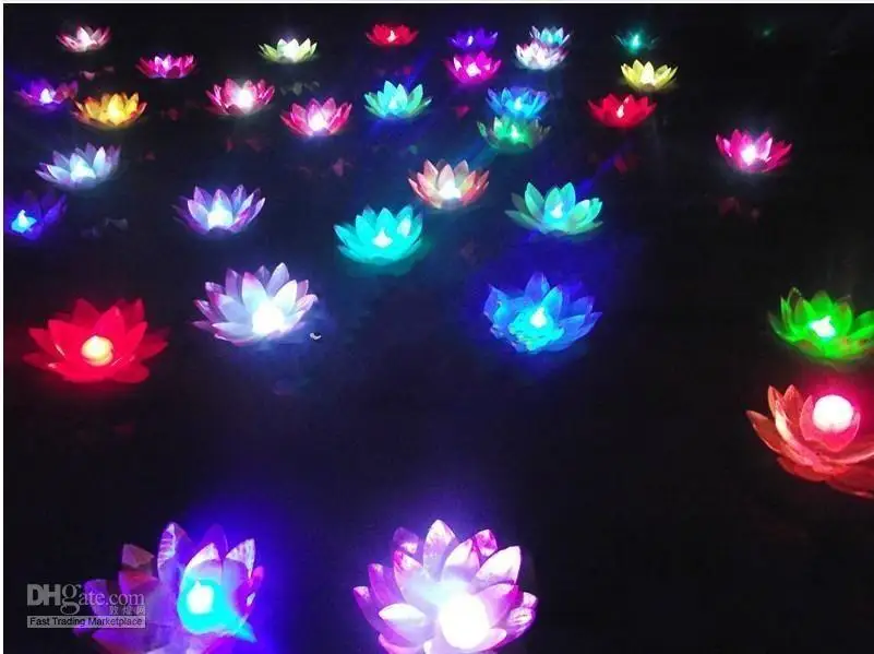 Imagem -05 - Nova Chegada Colorido Mudando Led Lâmpada de Lótus Flutuante Água Desejando Lanterna Artificial Seda Flor Vela Luzes 30 Peças