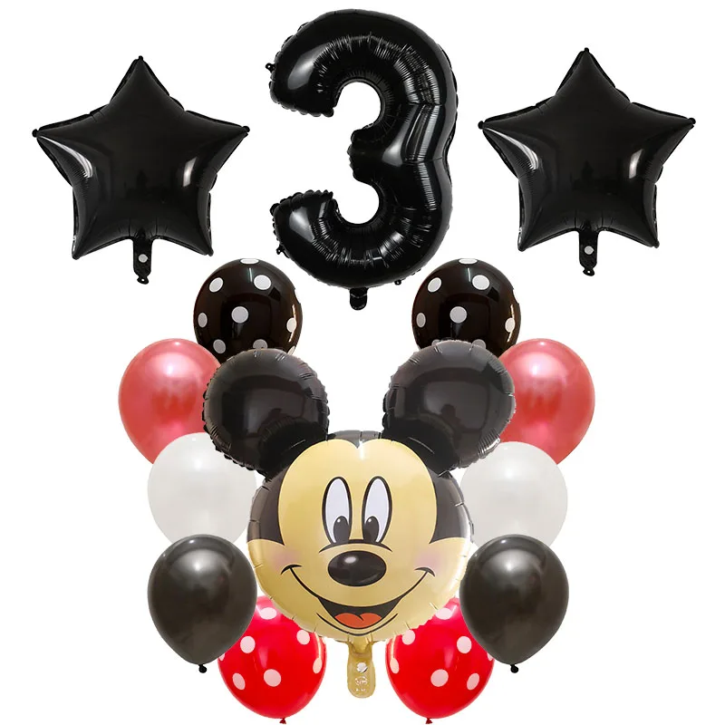 14pcs Mickey Minnie Mouse Foil Balloon Number Latex Balloons Baby 1 2 3 4 5 6 7 8 9st Birthday Party Decoration Kids Toy Globos