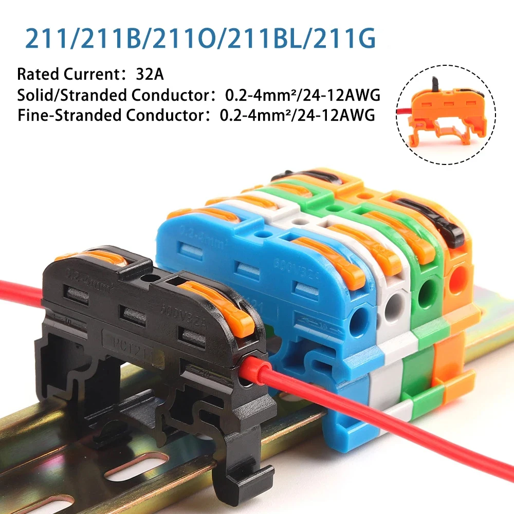 Quick Wire Connector 211 Din Rail Type Press Terminal Instead Of UK2.5B Compact Splicing Conductor Cable Terminal Block SPL