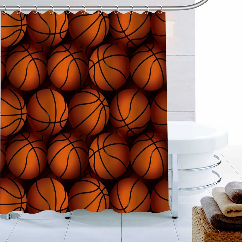 New Basketball Shower Curtain Polyester Fabric High Defintion Print Bathroom Curtain Waterproof 12 Hook Bath Curtain