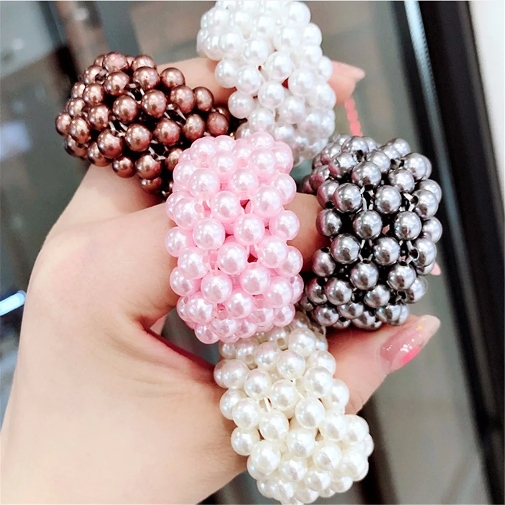 1pc Pearl Beads Scrunchies Fashion Pearls Elastic Hair Rope Gum For Woman Ponytail Holders Rubber 7Colors Pearls Hair Ring New