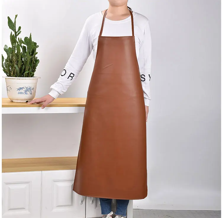 PU Soft Leather Apron Waterproof Oil-proof Adult Kitchen Cooking Waist Wear-resistant Overalls Men and Women Enlarged Bib