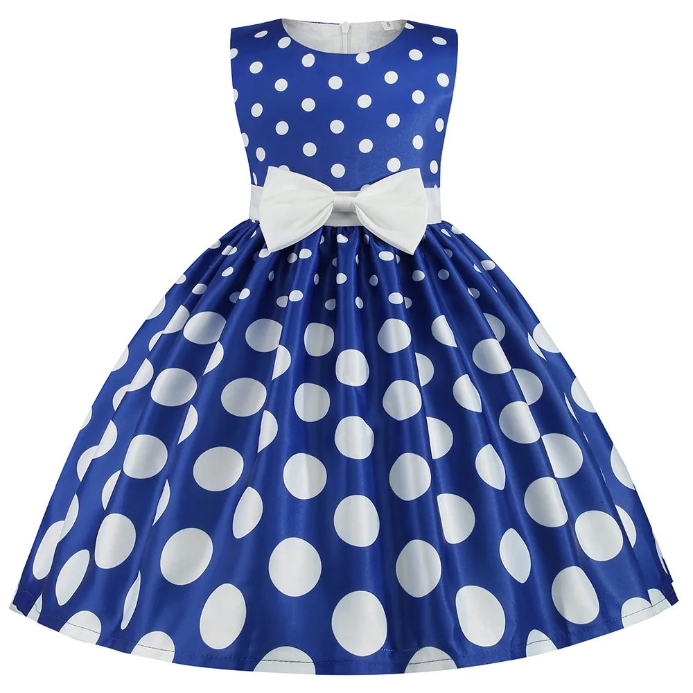 Hot Sale Christmas Super Flower girls dresses for party and wedding Dot print Princess Kids Dress Fashion Children\'s Clothing