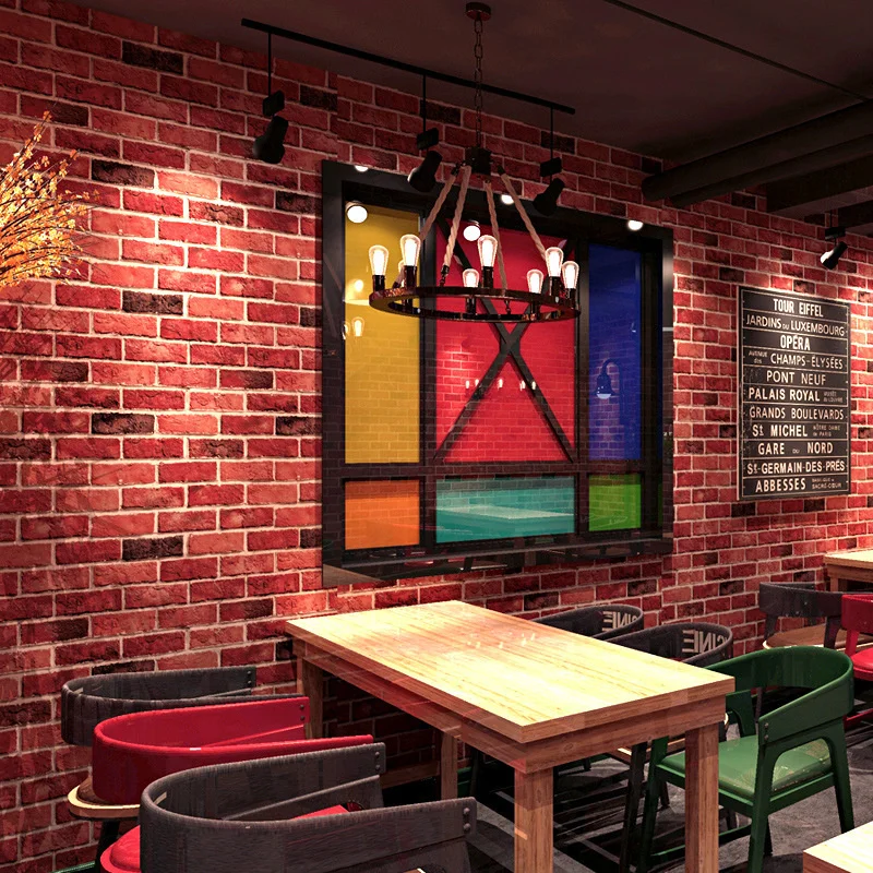 

3D three-dimensional nostalgic brick pattern red brick wallpaper Chinese restaurant clothing store background wall brick