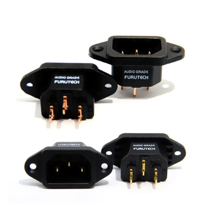 4pcs T1 DIY HIFI Brass copper plating Rhodium IEC inlet Power 3-pin plug socket AC 250V 10A