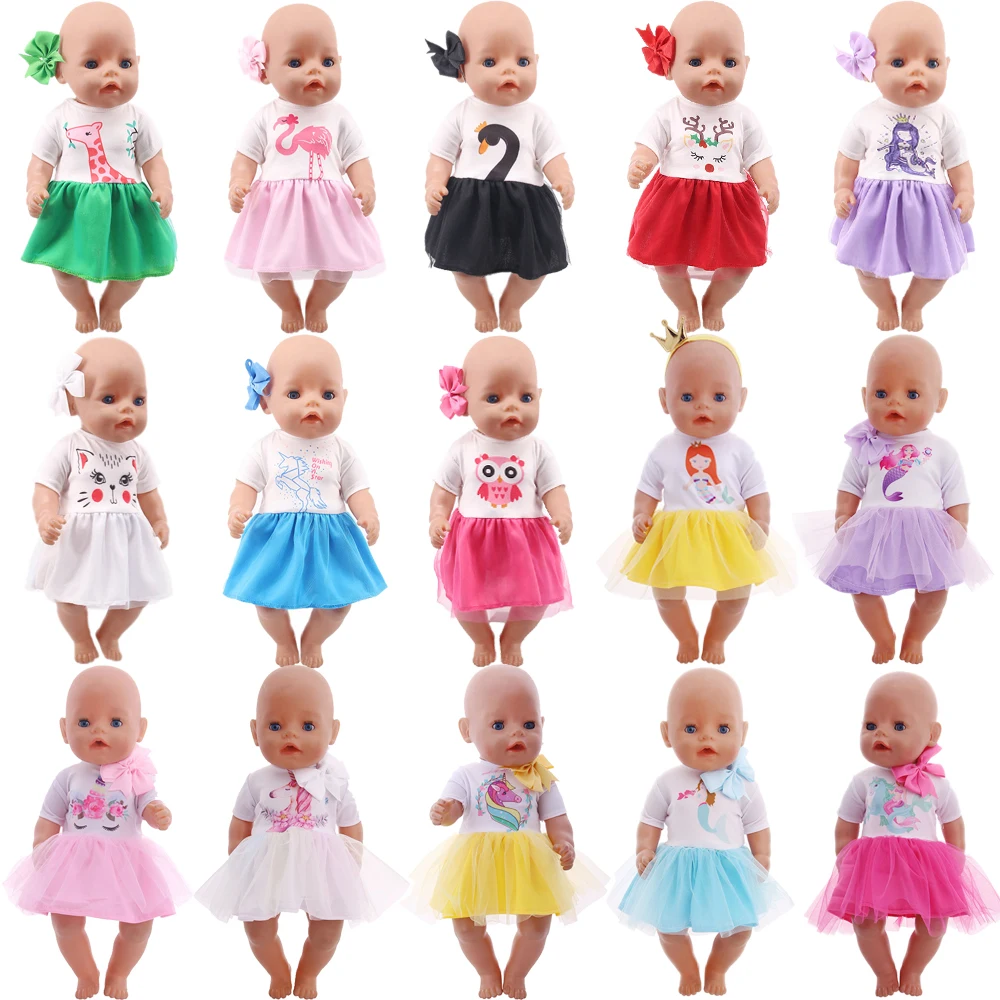 Doll Clothes Unicorn Skirts,Dress+Cute Bow Hairpin Fit 18 Inch American & 43Cm Baby New Born 1/3 Blyth Our Generation Girls Toys