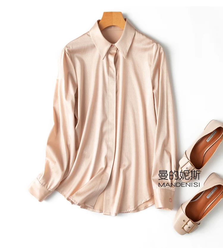 Women Silk Shirt 92% Mulberry Silk  8% Spandex 16 momme Jacquard Silk Buttons down Long Sleeve Top Blouse office work MM166