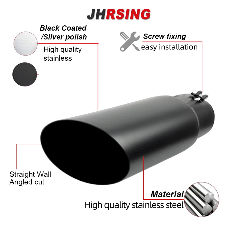 1pcs Ujung Knalpot Stainless Steel 2.75 Inci Hitam Perak Desain Lurus dengan Baut untuk Knalpot Mobil Truk 2.75 x 3.5 x 12 Inci