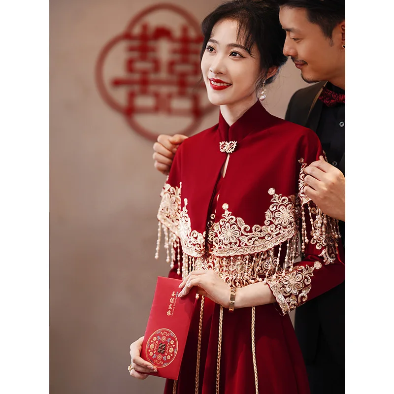 Beading Tassel Exquisite Evening Dress Gown Mandarin Collarr Cheongsam Charming Bling Sequins Romantic Robe De Soiree