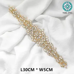 (1PC) Gold crystal bridal rhinestone applique belt wedding sash for wedding dress accessories WDD0238