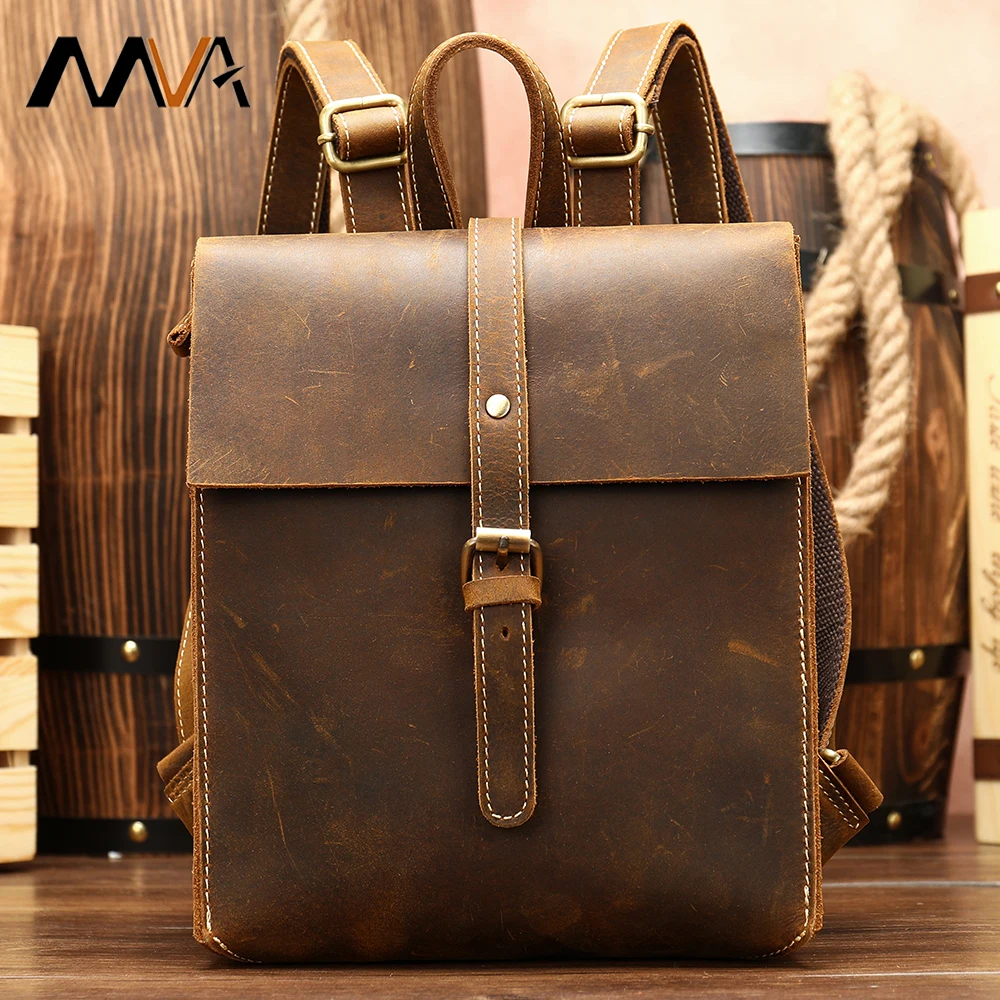 

MVA Vintage Mens Leather Backpack Bag Crazy Horse Leather Backpack Large Capacity Computer Travel Backpacks Hand Luggage 3228