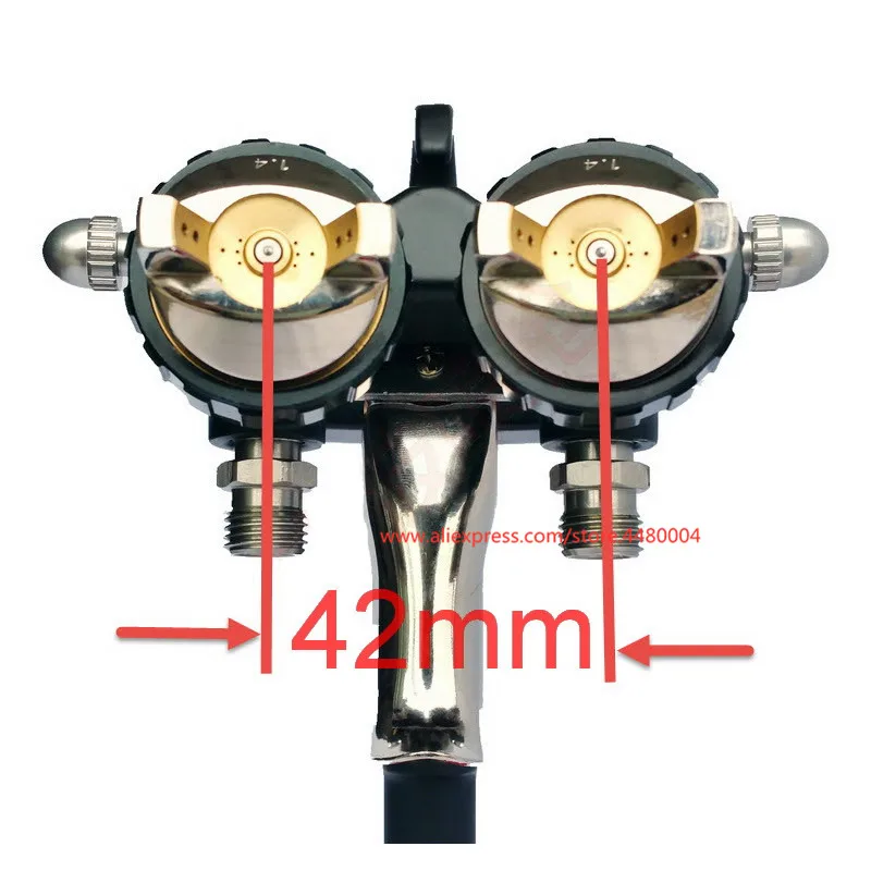 คู่1.4/1.8/2.2Mm หัวฉีดความดันสเปรย์ปืน Nano Chrome ภาพวาด Dual Head Air Pneumatic Pressure Sprayer
