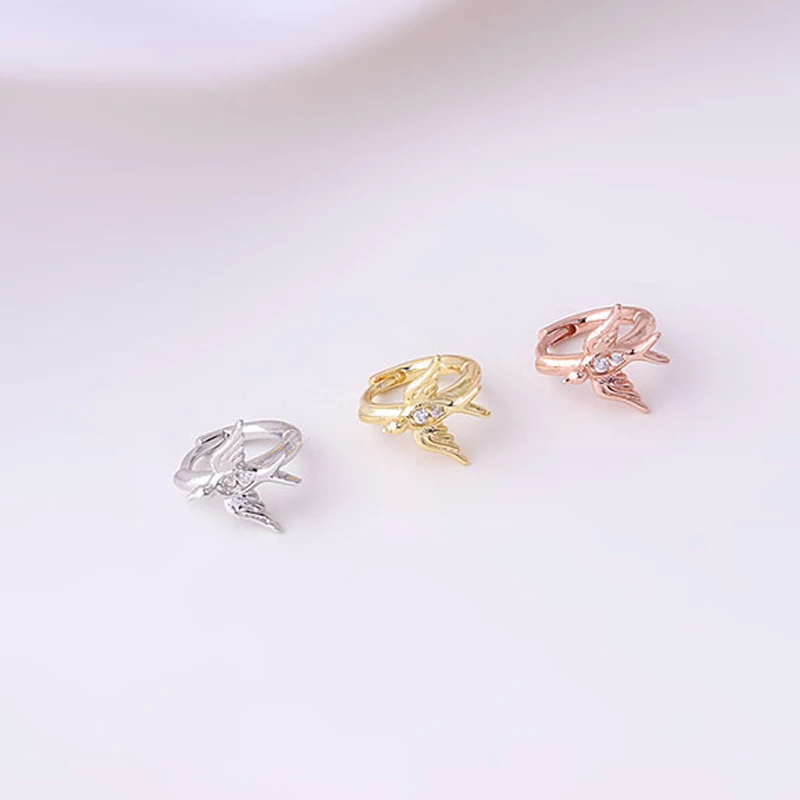 1 PCS Simple Small Zircon Bird Shape Ear Cartilage Piercing Cuff Clip Earring Cute Mini 6 mm Closed Circle Copper Hoops Jewelry