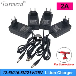 Turmera 12.6V 16.8V 21V 25V 2A 18650 Lithium Battery Charger 5.5*2.1MM for 3S 4S 5S 6S 12V to 25V Screwdriver Battery Pack  Use