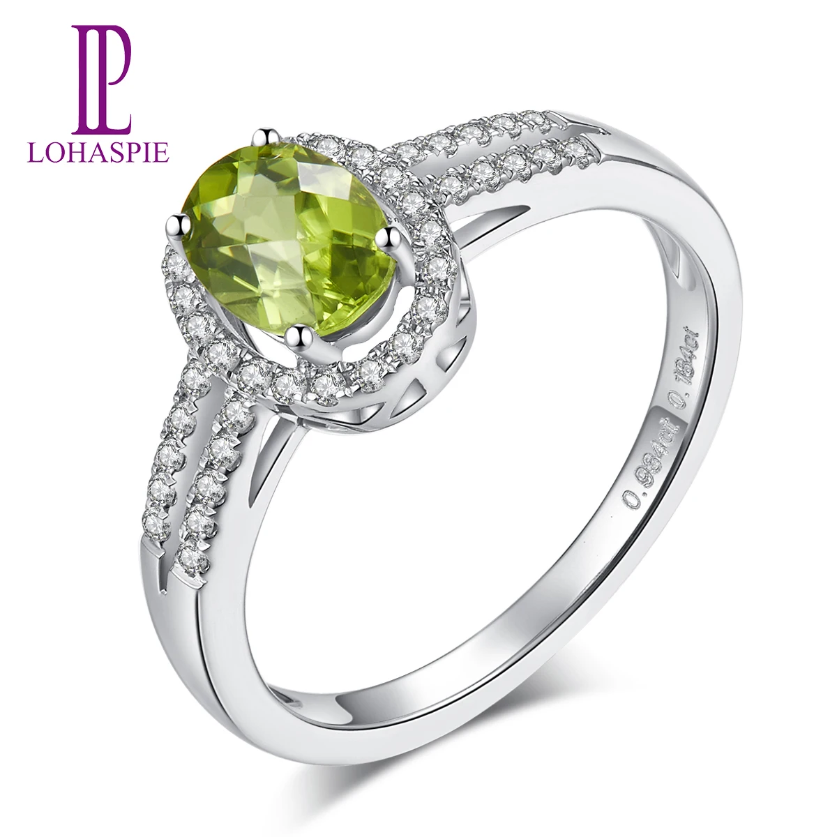 

LP Classic Ring 100% Natural Oval Green Peridot Diamond Real 14k White Gold Ring Fine Jewelry For Girl's Women's party