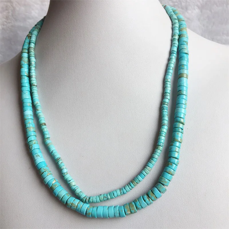 35/40/45/50/55CM 2*4MM 3*6MM Heishi Blue Turquoise Necklace Natural Stone Jewelry Elegant Exquisite Bead Chain Choker Collier