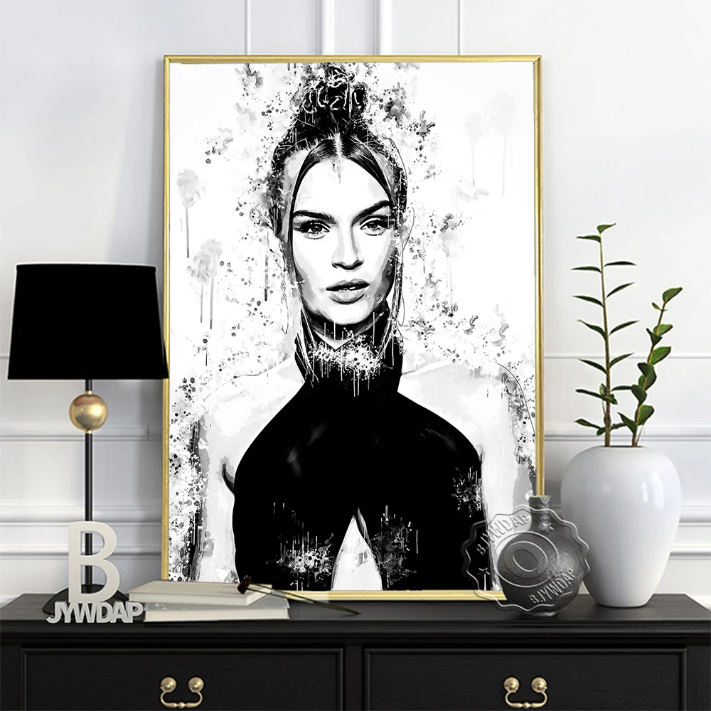 Josephine Skriver Danish Model Printing Poster, Elegant Goddess Black White Watercolour Art Prints, Minimalism Nordic Home Decor