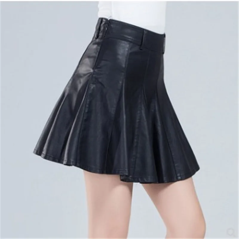 

Leather Short Skirt Female 2022 High Waist Skirt Small Leather Autumn And Winter Thickening Bust Skirt Pants PU Skirt Pleated