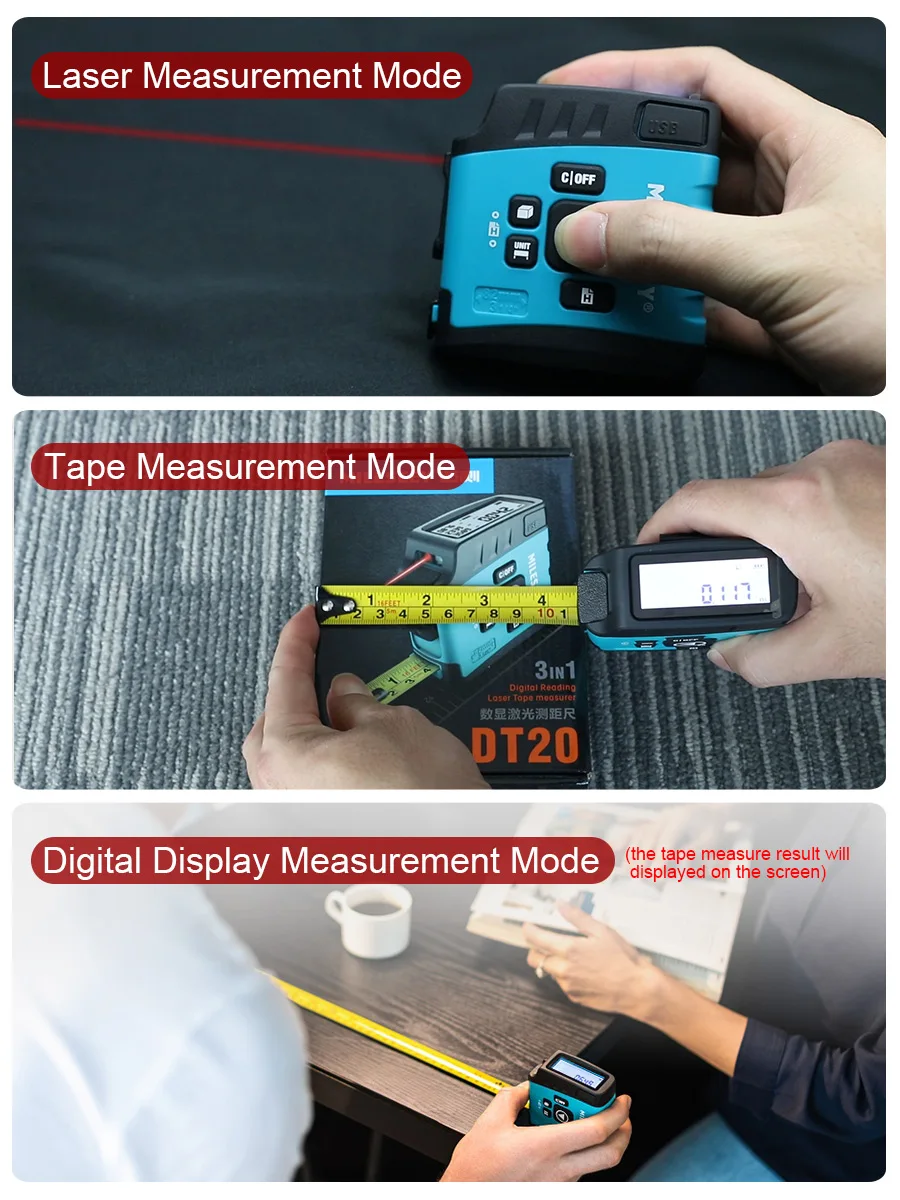 Mileseey DT20 Laser Tape Measure Mini Portable 3in1 High-Precision Digital Distance Meter Trena Rangefinder As Construction Tool