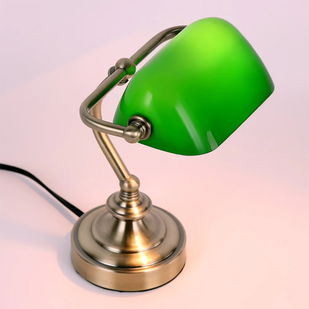 Mini abat-jour rétro en verre vert G9, lampe de table classique Banker, bureau de chevet, bibliothèque, salon, restaurant, 73 lampes de bureau