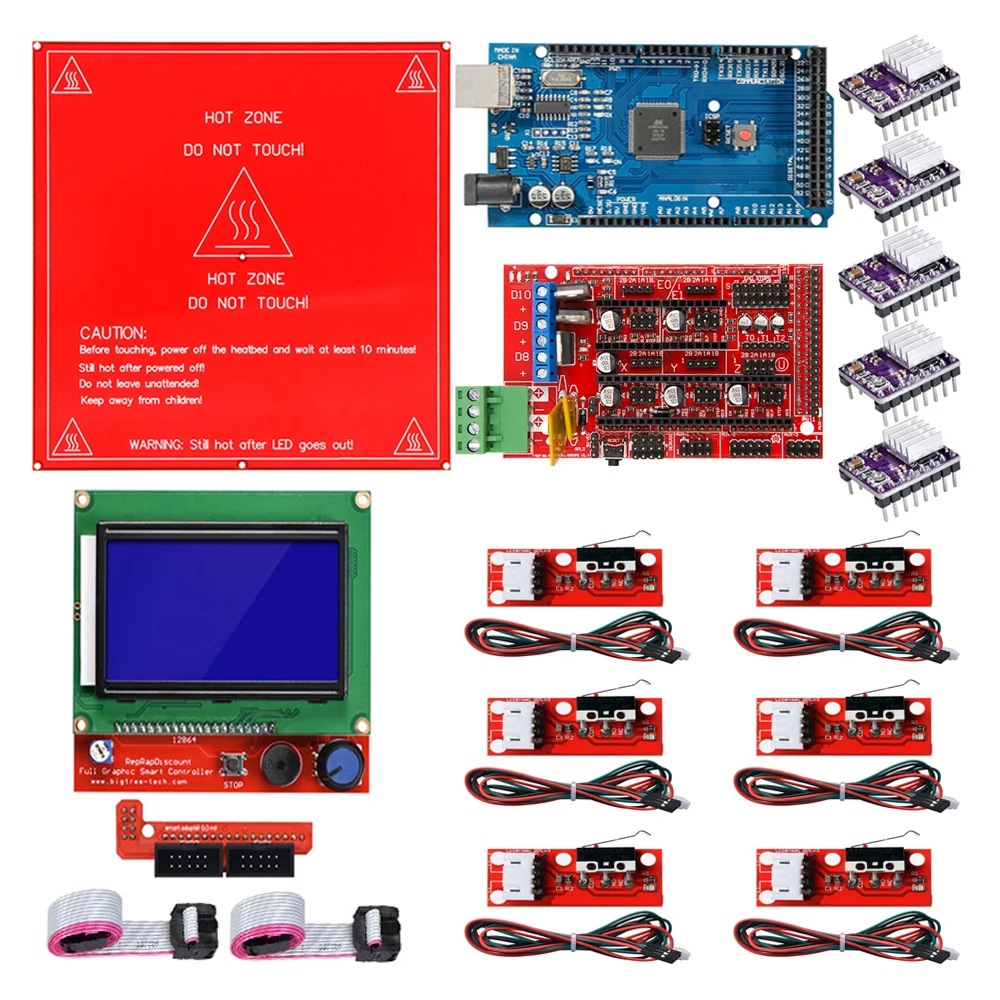 3D Printer Ramps 1.4 kit + Mega 2560 + Heatbed mk2b + 12864 LCD Controller + DRV8825 + Mechanical Endstop+ Cables