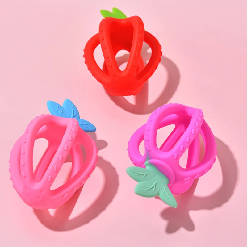 

Baby Silicone Teether Cute Strawberry Teething Balls Toys Toddler Newborn Molar Rods Pain Soothing Teether Baby Care Accessories